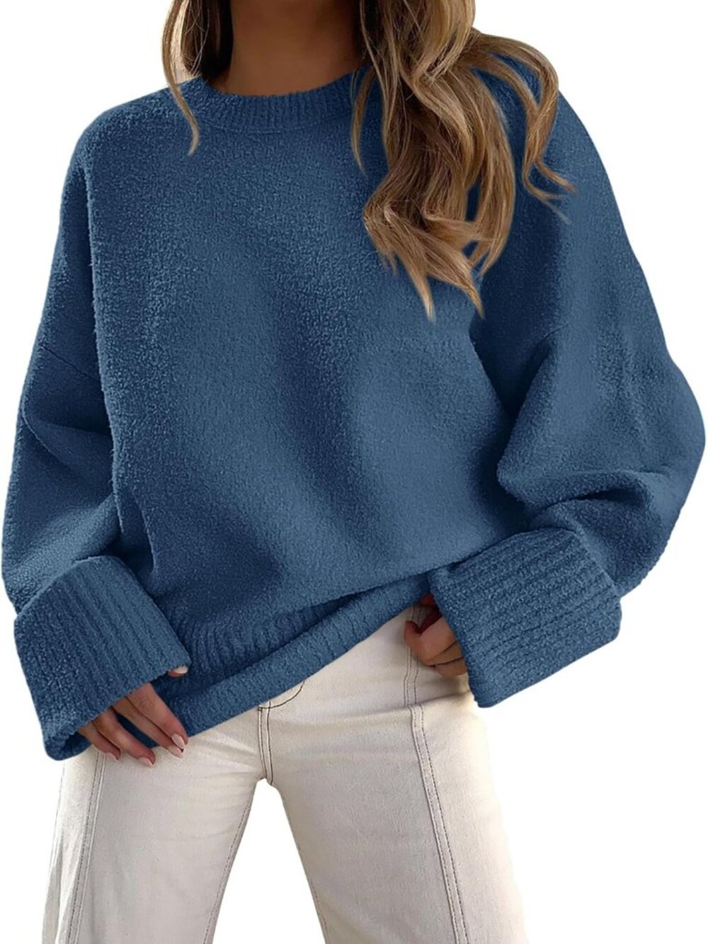 Women's Dusty Blue Fashion Cozy Casual Blouses Long Sleeves Oversized Sweaters